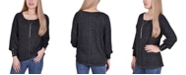 NY Collection Women's Long Sleeve Ribbed Pullover with Detachable Necklace